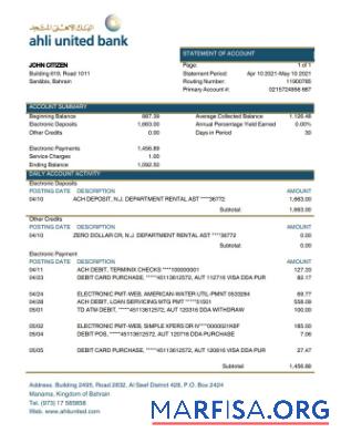 Downloadable Bahrain Ahli United Bank statement word sample